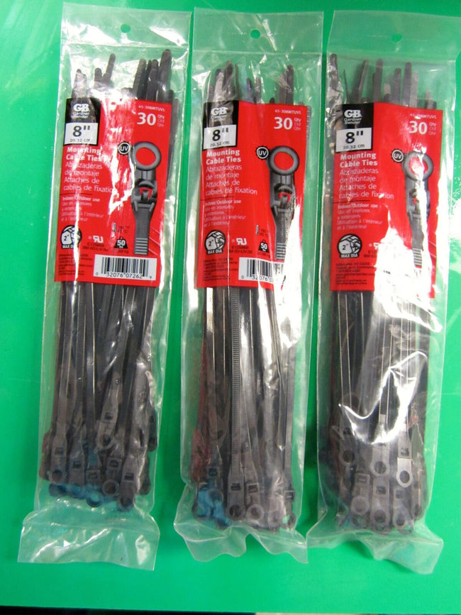 (3) GARDEN BENDER ELECTRIC 8" BLACK MOUNTING CABLE TIES (30-PACK), BRAND NEW!