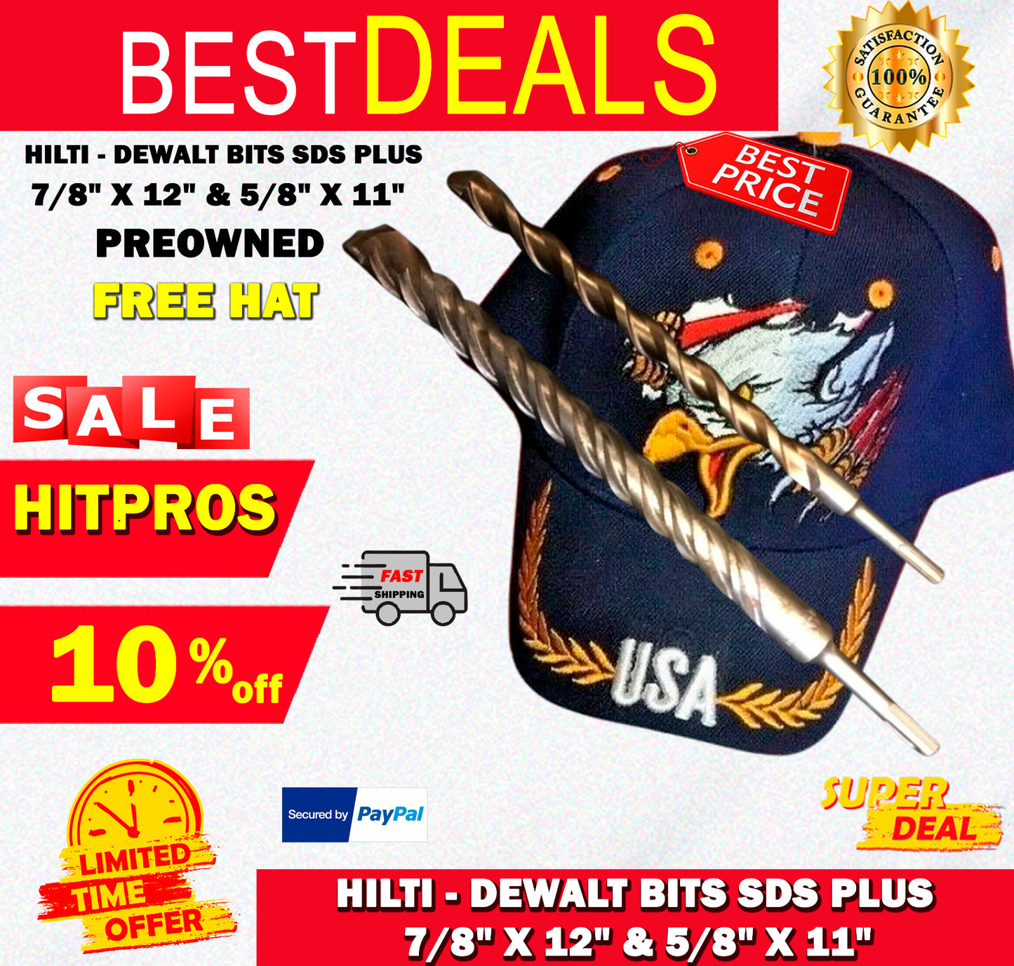 HILTI - DEWALT BITS SDS PLUS 7/8" X 12" AND 5/8" X 11" PREOWNED, HAT