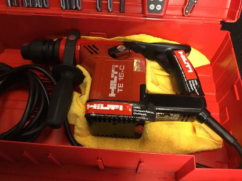 HILTI TE 15-C HAMMER DRILL, PREOWNED, FREE LASER METER, BITS, EXTRAS