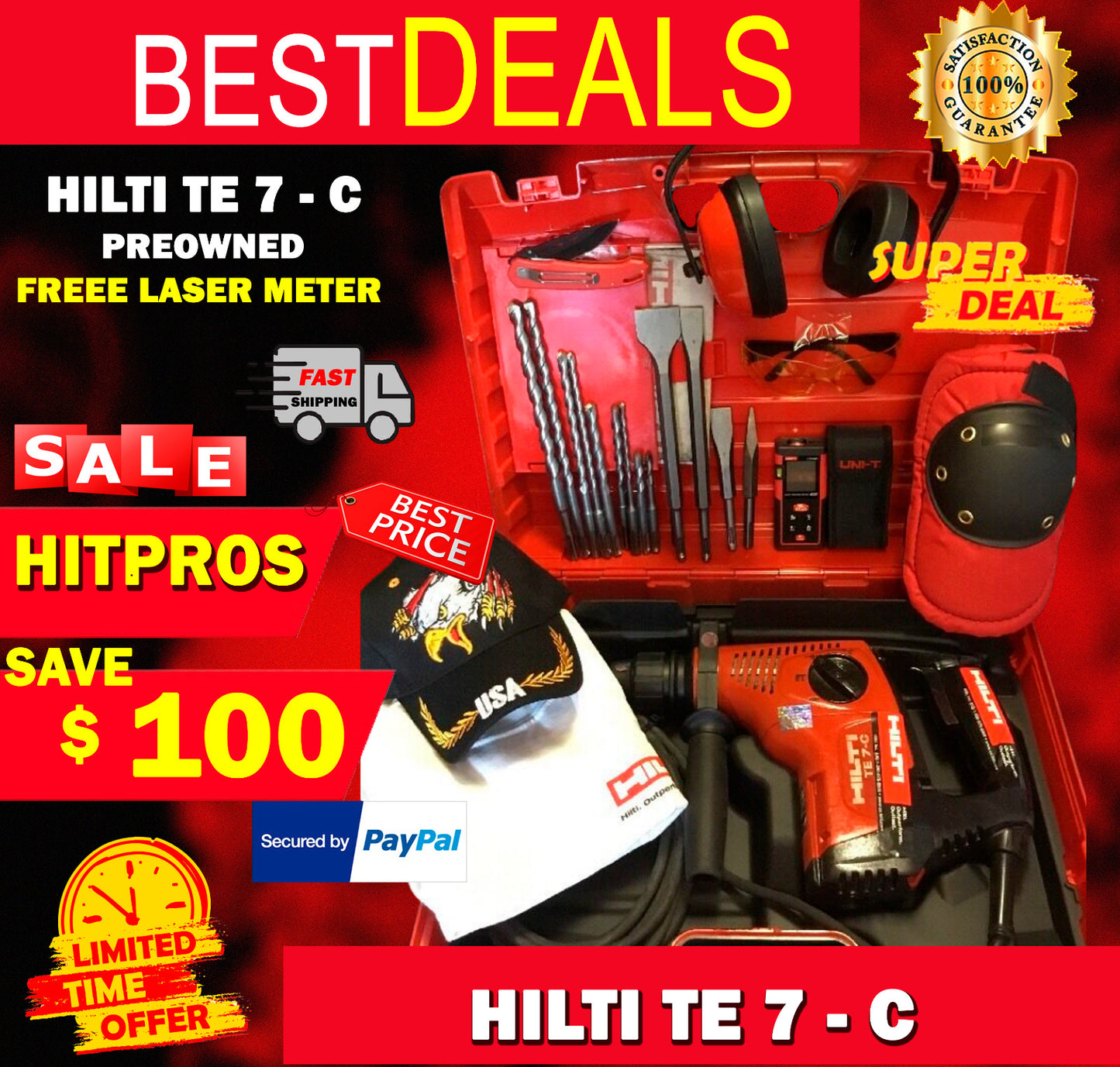 HILTI TE 7-C DRILL, PREOWNED, FREE LASER METER, BITS