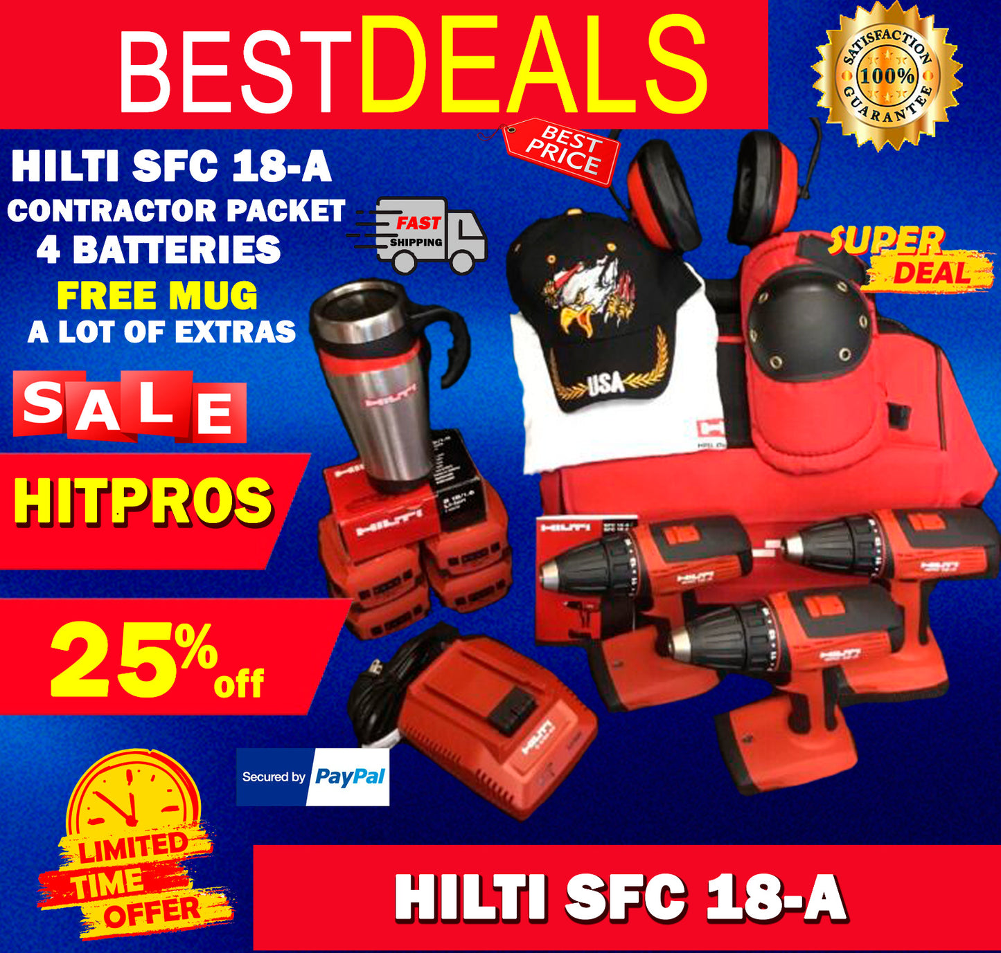 HILTI SFC 18-A, CONTRACTOR PACKET, NEW, 4 BAT, FREE MUG