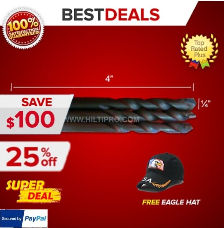 HILTI 1/4" X 4" PERCUSSION MASONRY BIT (SET OF 3), FREE PENCIL