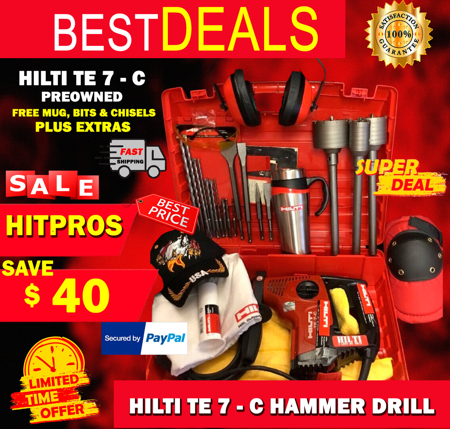 HILTI TE 7-C, PREOWNED, FREE MUG, BITS AND CHISELS, PLUS EXTRAS