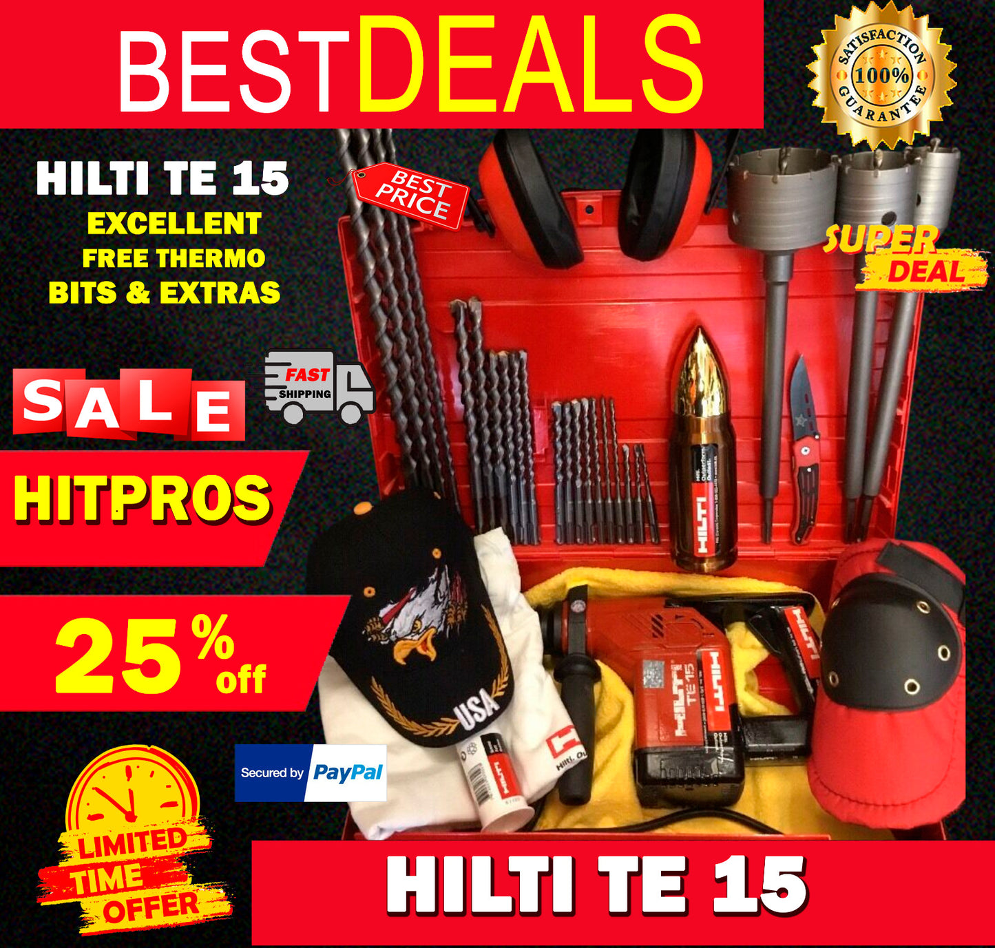 HILTI TE 15, PREOWNED, FREE THERMO, BITS, LOT OF EXTRAS
