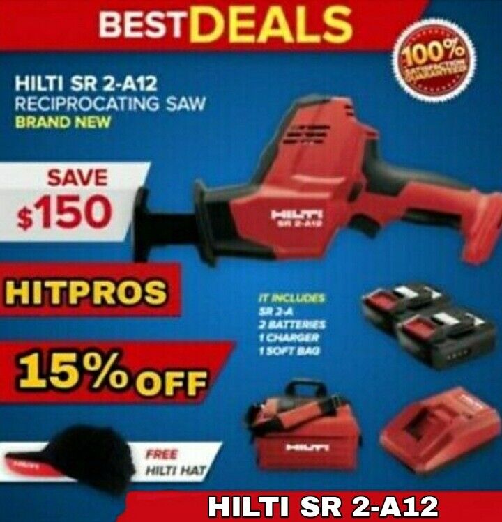 HILTI SR 2-A RECIPROCATING SAW, 2 BATTERIES, BAG, ALL NEW