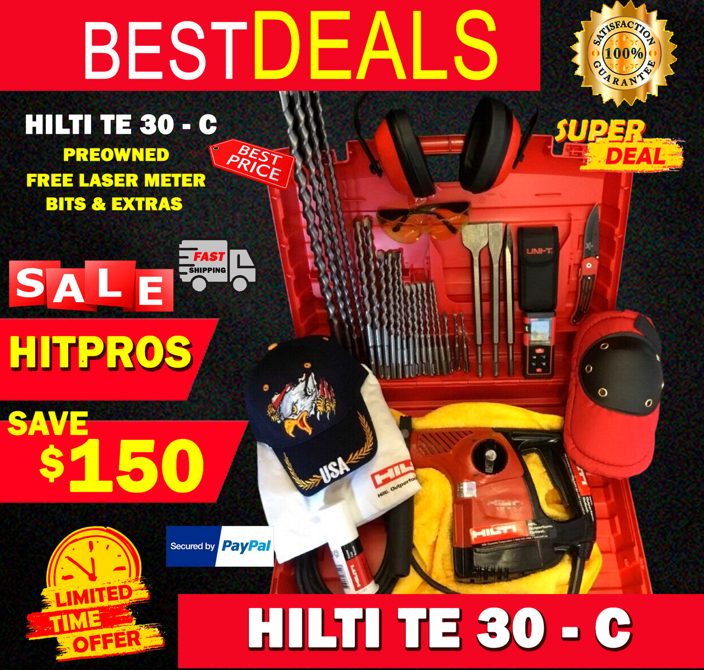 HILTI TE 30-C, PREOWNED, FREE LASER METER, BITS, LOTS OF EXTRAS