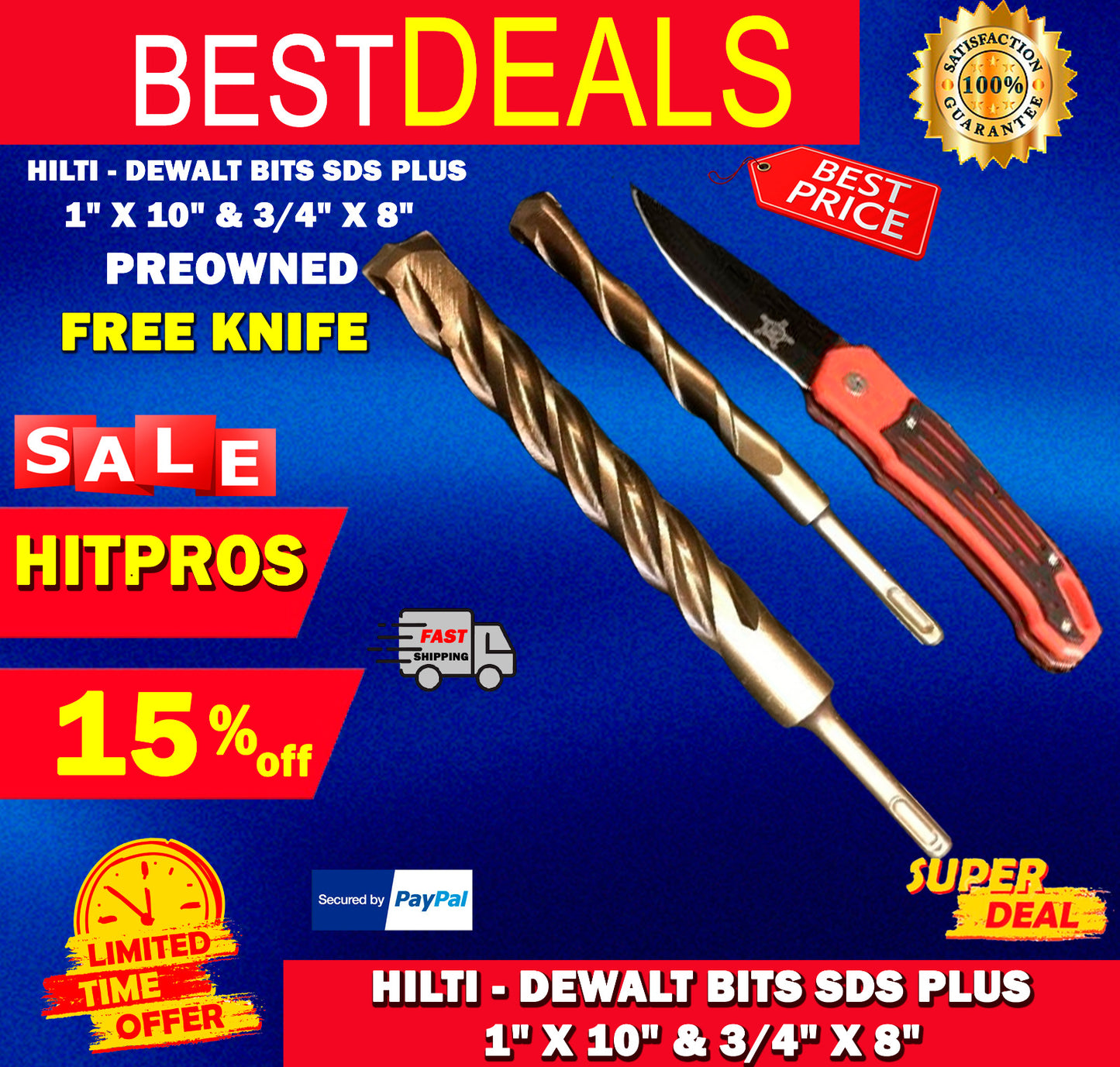 HILTI - DEWALT BITS SDS PLUS 1" X 10" AND 3/4" X 8" PREOWNED,