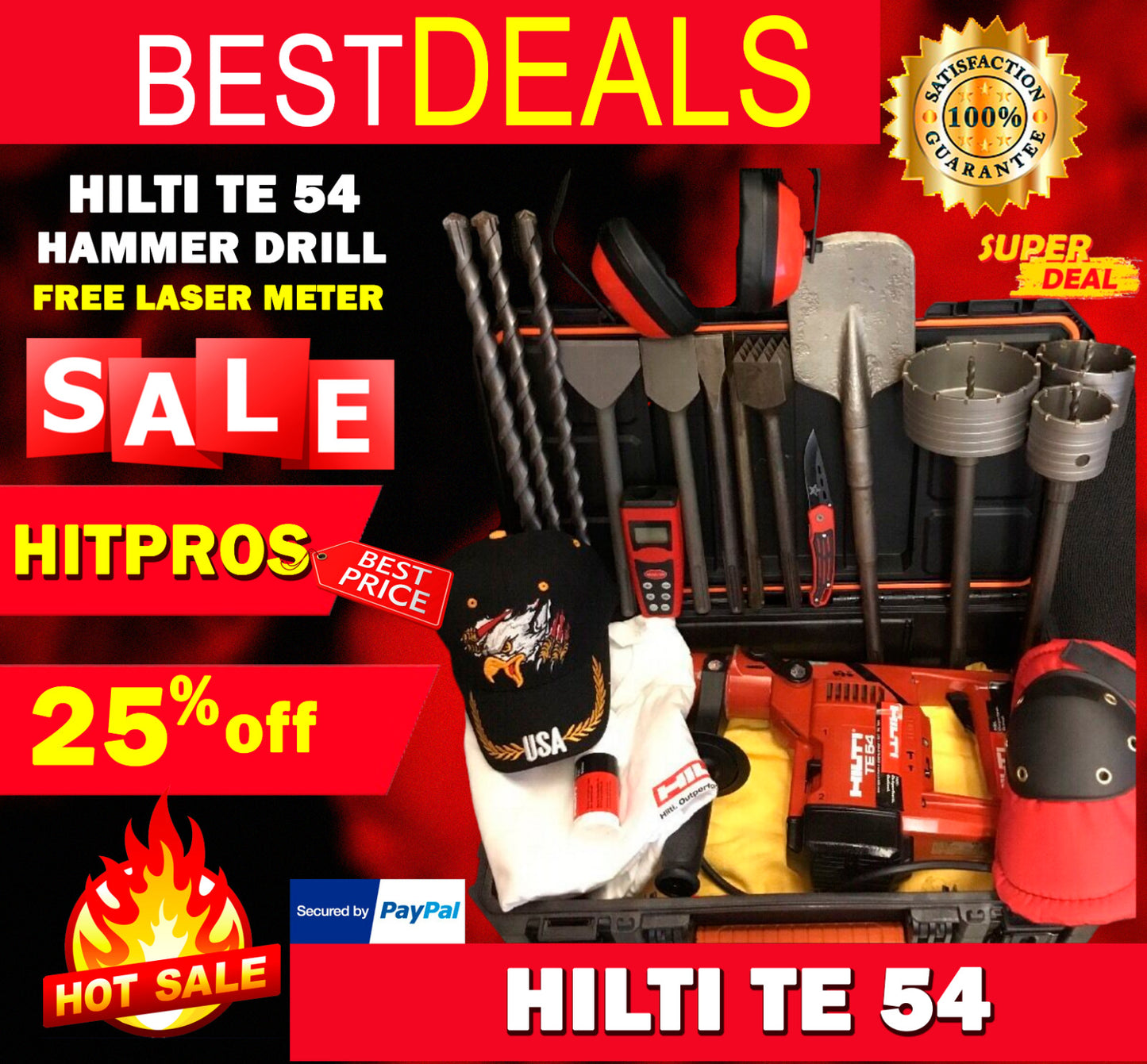 HILTI TE 54 HAMMER DRILL, GREAT CONDITION, FREE LASER METER, EXTRAS, FAST SHIP