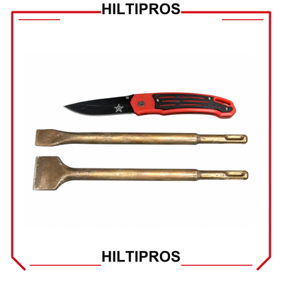 HILTI SDS PLUS CHISEL FLAT 1-1/2" X 9" AND 3/4" X 9" PREOWNED - HILTIPROS clean product image