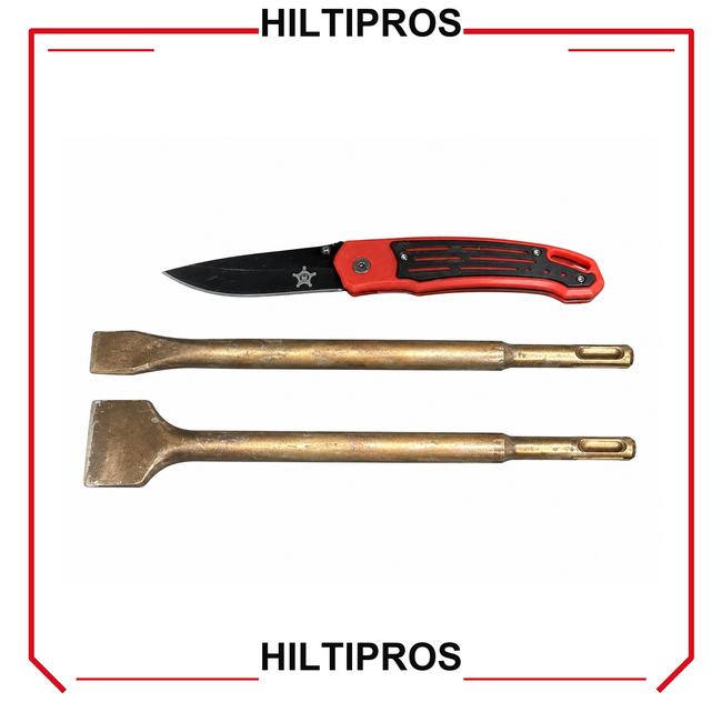 HILTI SDS PLUS CHISEL FLAT 1-1/2" X 9" AND 3/4" X 9" PREOWNED - HILTIPROS clean product image