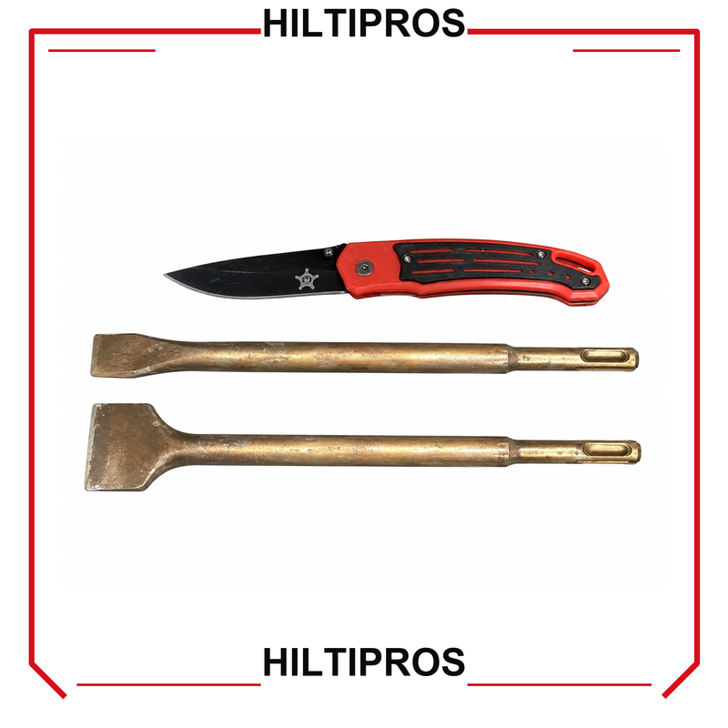 HILTI SDS PLUS CHISEL FLAT 1-1/2" X 9" AND 3/4" X 9" PREOWNED - HILTIPROS clean product image