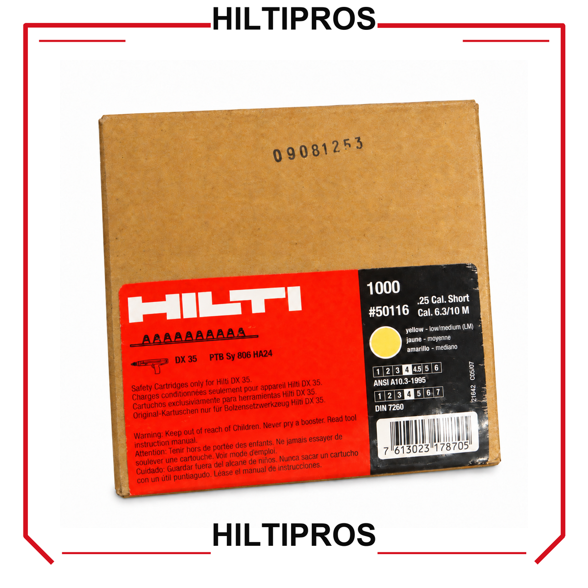 HILTI SHOT .25 CAL 6.3/10 M, YELLOW, 5 CASES (5000), NEW - HILTIPROS clean product image