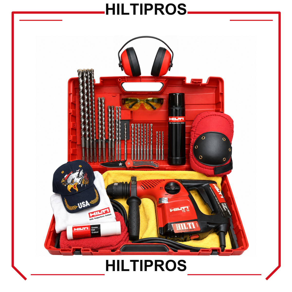 HILTI TE 16 DRILL, PREOWNED, FREE BITS, THERMO BOTTLE - HILTIPROS clean product image
