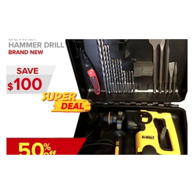 DeWALT ROTARY HAMMER, BRAND NEW, Including Angle Grinde Chisel Glasses