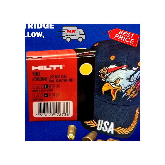 HILTI 100X CARTRIDGE 5.6/16 .22 CAL YELLOW, FOR DX E72, FREE HAT