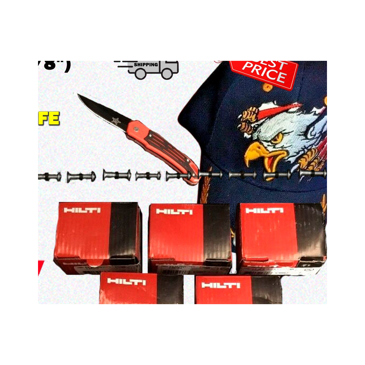 HILTI 5 BOXES 100X X-C 22 P8TH (7/8") STD FASTENER, FREE HAT, KNIFE