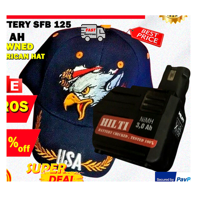 HILTI BATTERY SFB 125 3.0AH, PREOWNED, FREE AMERICAN HAT