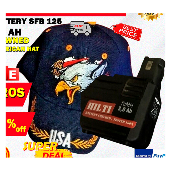HILTI BATTERY SFB 125 3.0AH, PREOWNED, FREE AMERICAN HAT