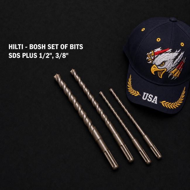 HILTI - BOSH SET OF BITS SDS PLUS 1/2", 3/8", PREOWNED, FREE HAT