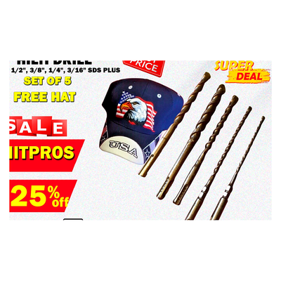 HILTI DRILL BIT 1/2", 3/8", 1/4", 3/16" SDS PLUS, SET OF 5