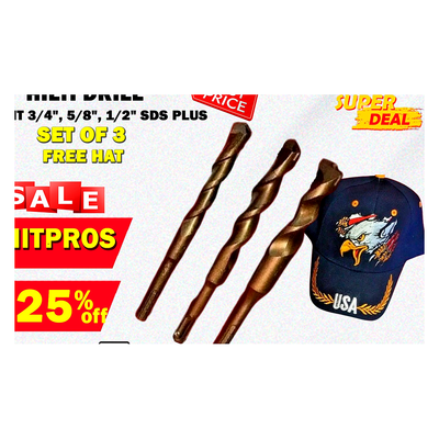 HILTI DRILL BIT 3/4", 5/8", 1/2" SDS PLUS, SET OF 3