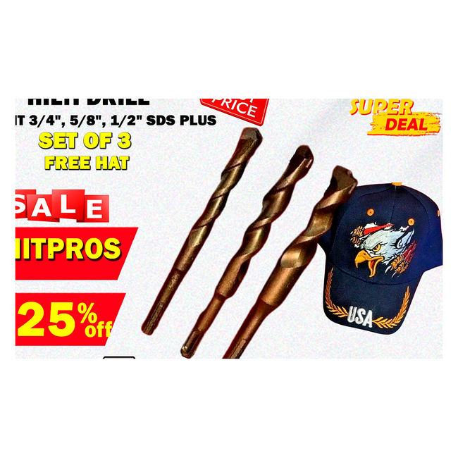 HILTI DRILL BIT 3/4", 5/8", 1/2" SDS PLUS, SET OF 3