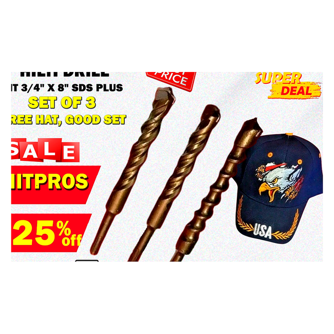 HILTI DRILL BIT 3/4" X 8" SDS PLUS SET OF 3