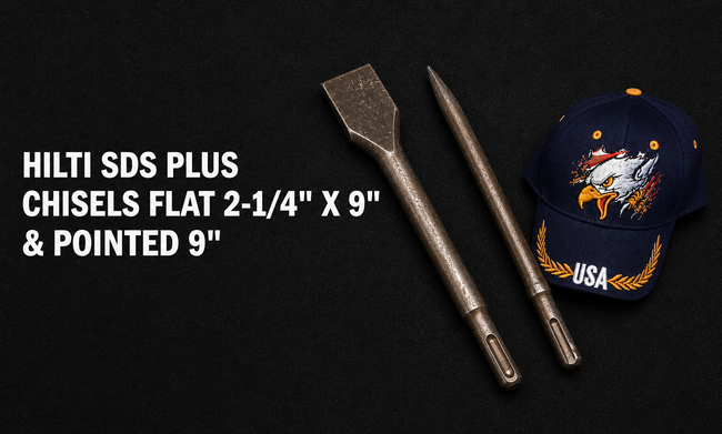 HILTI SDS PLUS CHISEL FLAT 2-1/4" X 9" AND POINTED 9" PREOWNED