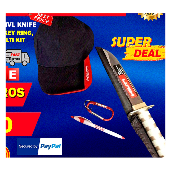 HILTI SURVIVAL KNIFE, HILTI HAT, KEY RING, PEN