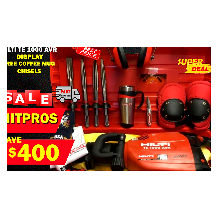HILTI TE 1000 AVR HAMMER BREAKER, DISPLAY, FREE COFFEE MUG, CHISELS