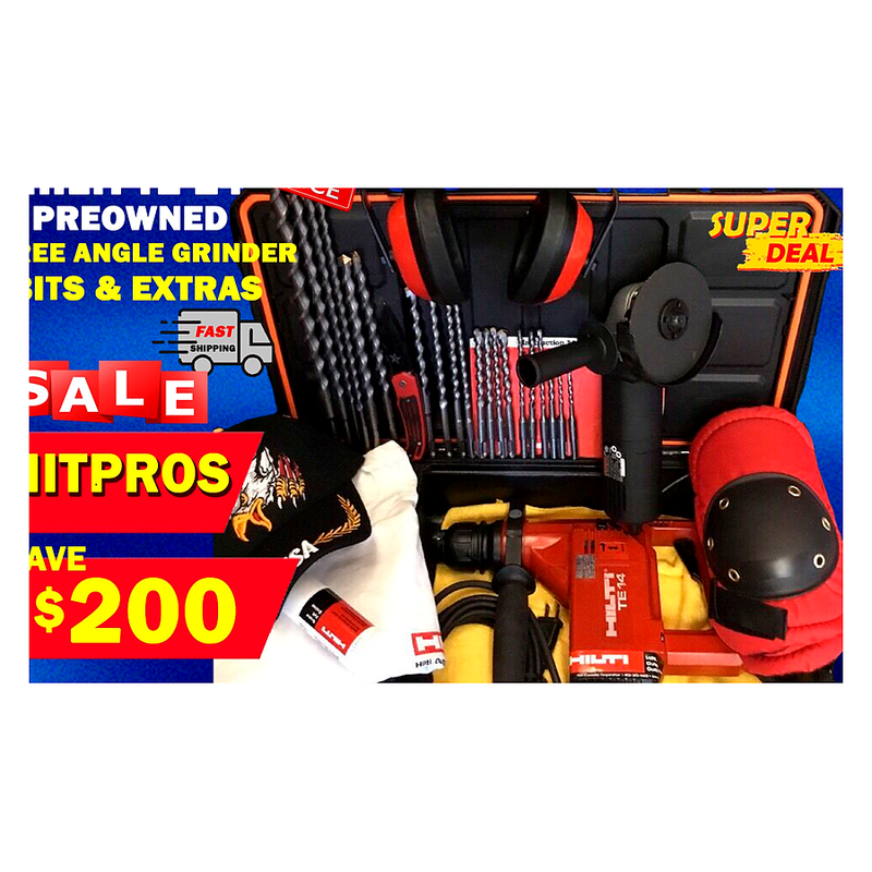 HILTI TE 14, PREOWNED, FREE ANGLE GRINDER, BITS, EXTRAS