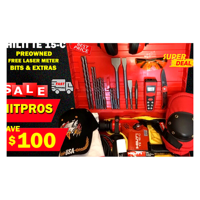 HILTI TE 15-C HAMMER DRILL, PREOWNED, FREE LASER METER, BITS, EXTRAS