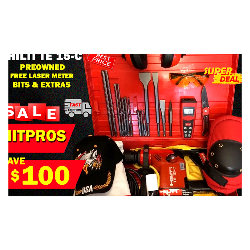HILTI TE 15-C HAMMER DRILL, PREOWNED, FREE LASER METER, BITS, EXTRAS