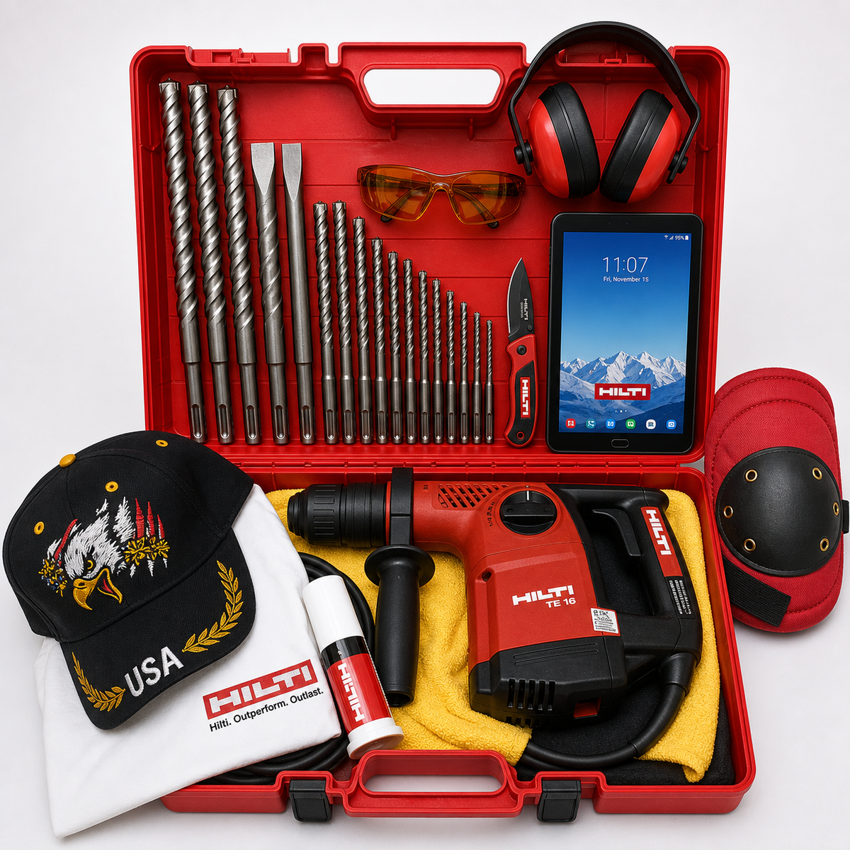 HILTI TE 16 HAMMER DRILL, PREOWNED, FREE TABLET, BITS, EXTRAS