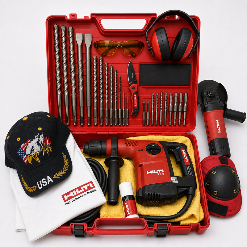 HILTI TE 2 DRILL, NEW, FREE HILTI GRINDER 450-S, A LOT OF EXTRA