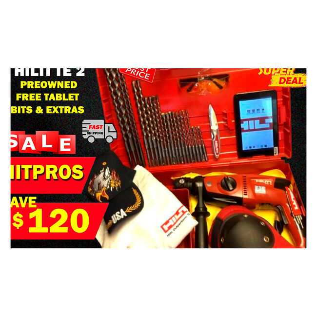 HILTI TE 2 DRILL, PREOWNED, FREE TABLET, BITS AND EXTRAS
