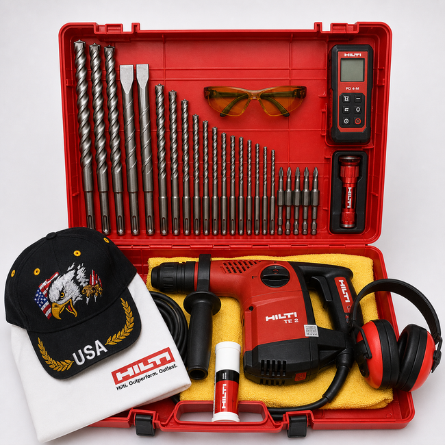 HILTI TE 2 HAMMER DRILL, EXCELLENT CONDITION, FREE MEASURER