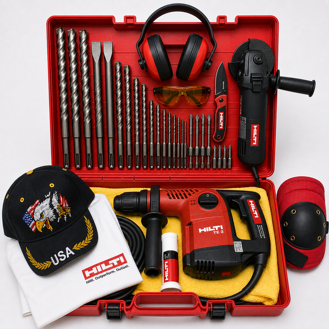 HILTI TE 2 HAMMER DRILL, NEW, FREE GRINDER, BITS, A LOT OF EXTRAS