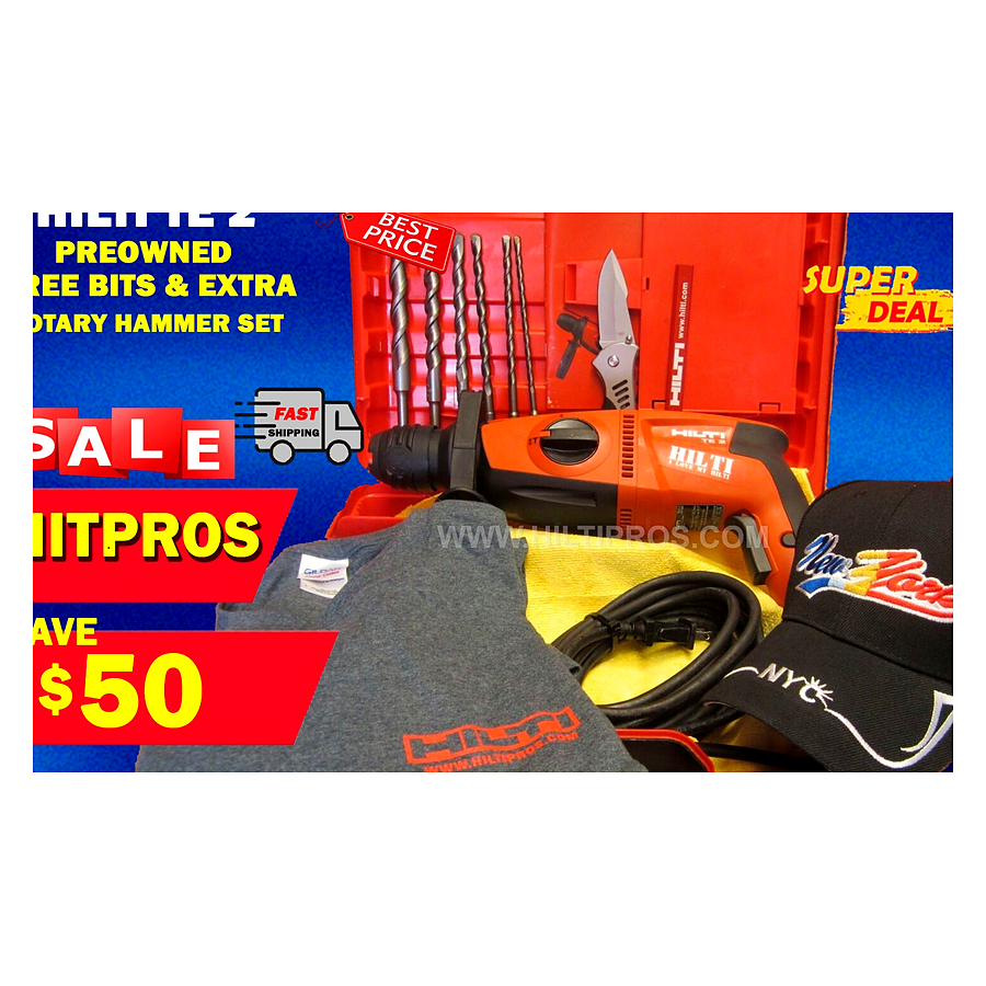HILTI TE 2 HAMMER DRILL, PREOWNED, FREE BITS, EXTRAS