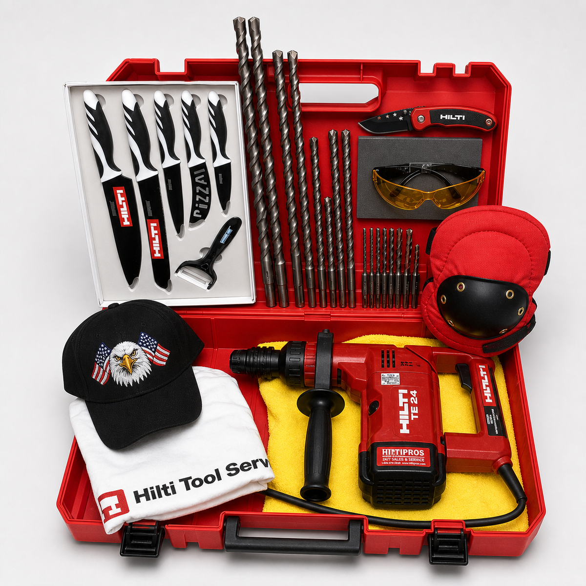 HILTI TE 24 HAMMER DRILL, PREOWNED, FREE KNIFE SET, EXTRAS