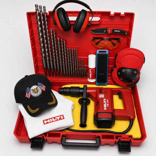 HILTI TE 24 HAMMER DRILL, PREWONED, FREE SPEAKER, BITS, BUNCH EXTRAS