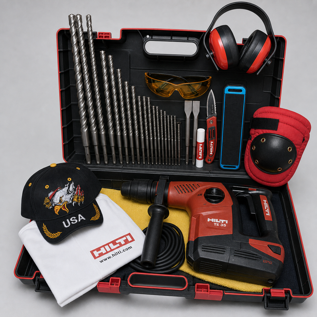 HILTI TE 35 HAMMER DRILL, PREOWNED, FREE SPEAKER, BITS, EXTRAS