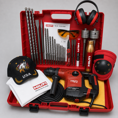 HILTI TE 35 HAMMER DRILL, PREOWNED, FREE BITS & CHISEL, THERMO