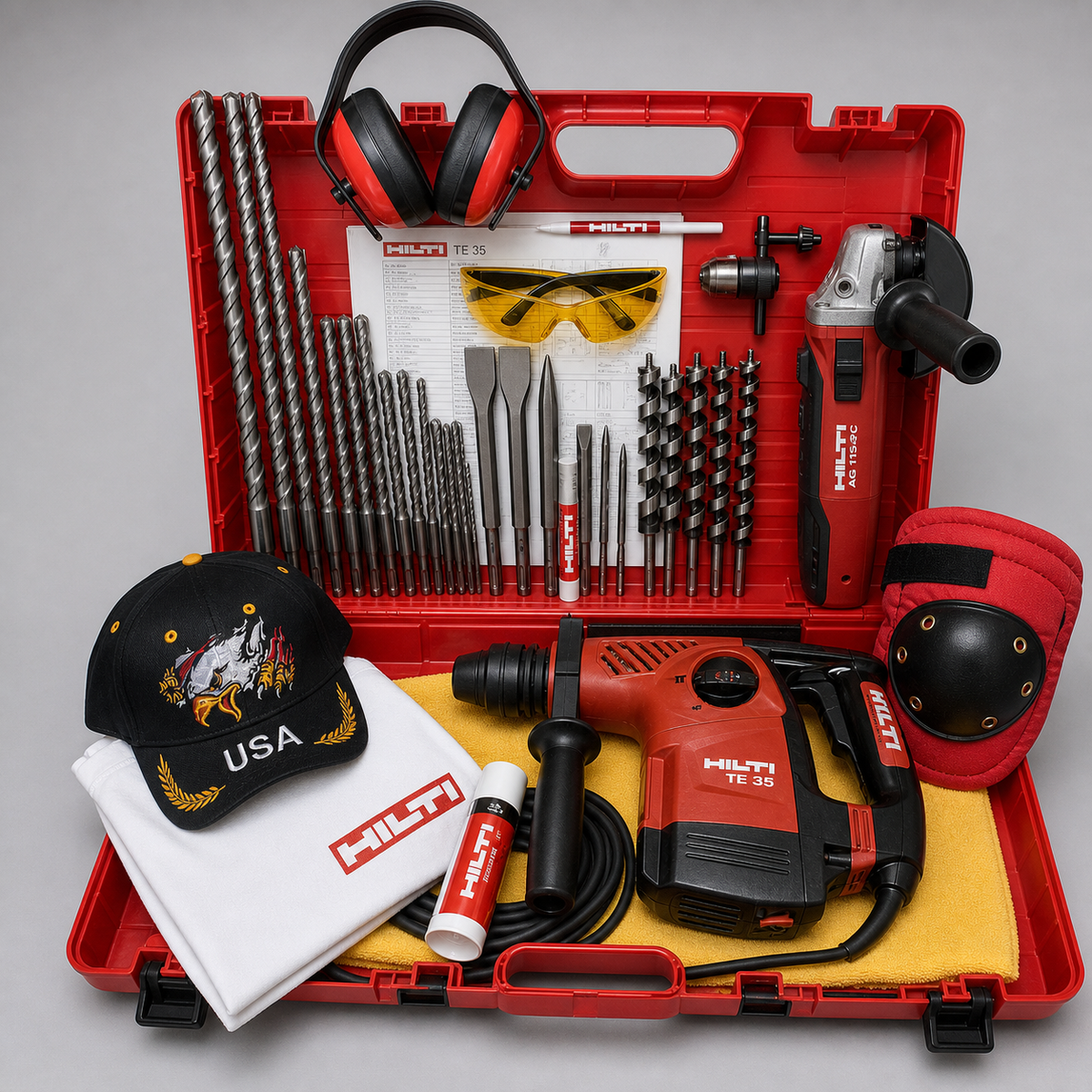 HILTI TE 35 HAMMER, PREOWNED, FREE BITS & CHISELS, ANGLE GRINDER