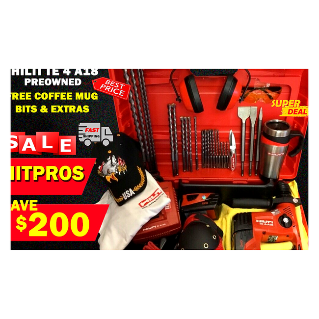 HILTI TE 4-A18 PREOWNED, FREE COFFEE MUG, BITS AND EXTRAS
