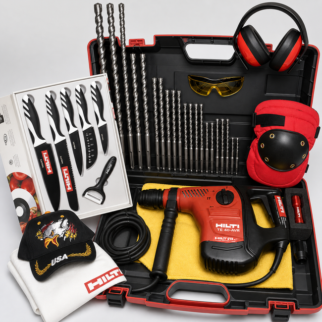 HILTI TE 40-AVR HAMMER DRILL, PREOWNED, FREE KNIFE SET, EXTRAS