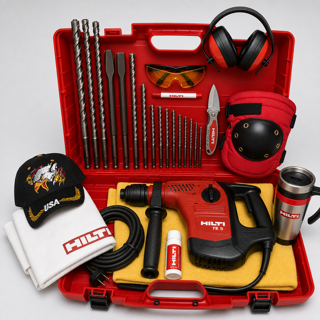 HILTI TE 5 HAMMER DRILL PREOWNED, REINFORCED HANDLE, FREE COFFEE MUG