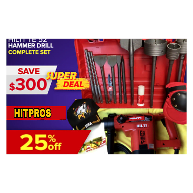 HILTI TE 52 HAMMER DRILL, PREOWNED, FREE CHISELS, BITS, EXTRAS, FAST SHIP