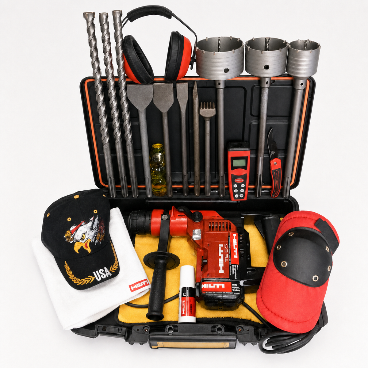 HILTI TE 55 HAMMER DRILL, PREOWNED, FREE LASER METER, A LOT OF EXTRAS, FAST SHIP
