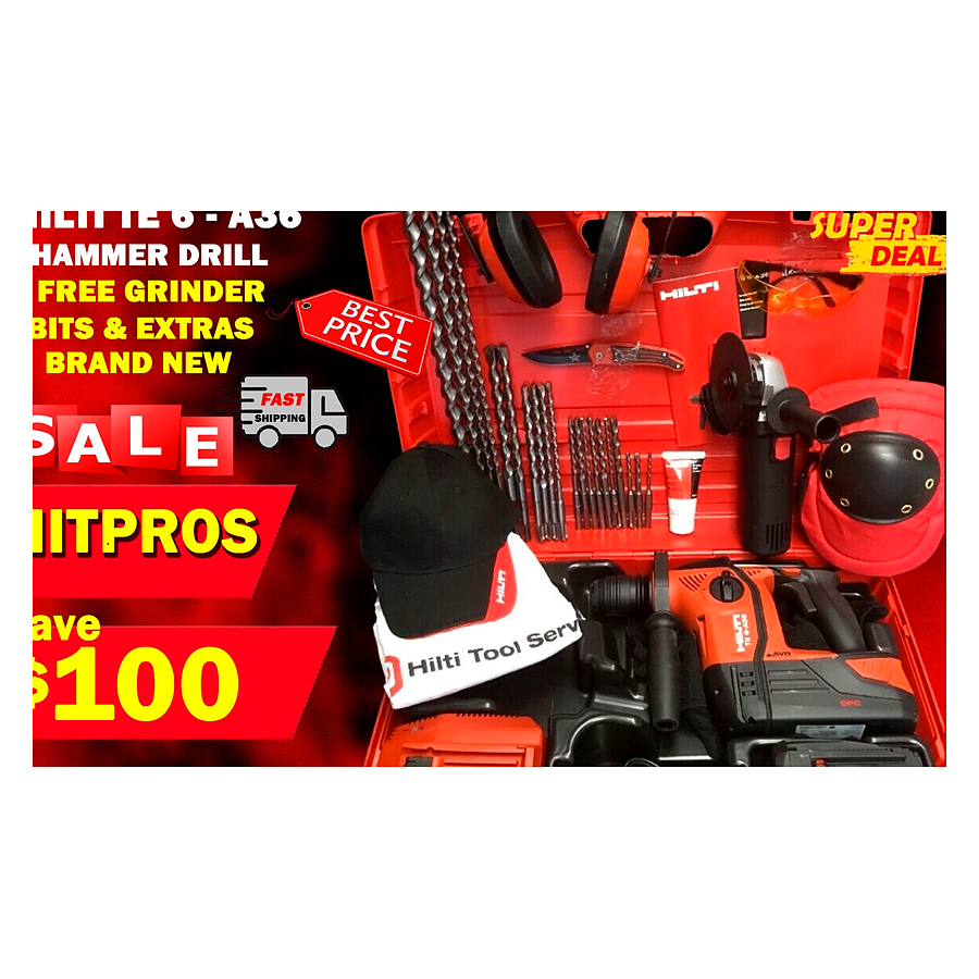 HILTI TE 6 A-36 HAMMER DRILL, NEW, FREE GRINDER, BITS, A LOT EXTRAS, FAST SHIP